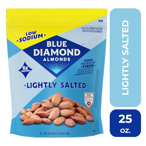Image of Blue Diamond Almonds, Low Sodium Lightly Salted Snack Nuts, Plant-Based Protein and Fiber Salty Snacks, Great for Holidays, Parties, Events, Lunch, Pantry Staple, 25 Oz Resealable Bag (Pack of 1)