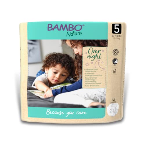 Bambo Nature Overnight Baby Diapers (Sizes 3 TO 6), Size 5, 22 Count