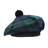 UMAM Scottish Traditional Tam o' Shatner Acrylic Wool Tammy Hat Flat Bonnet Kilt Many Tartans (Black Watch 008tcp)