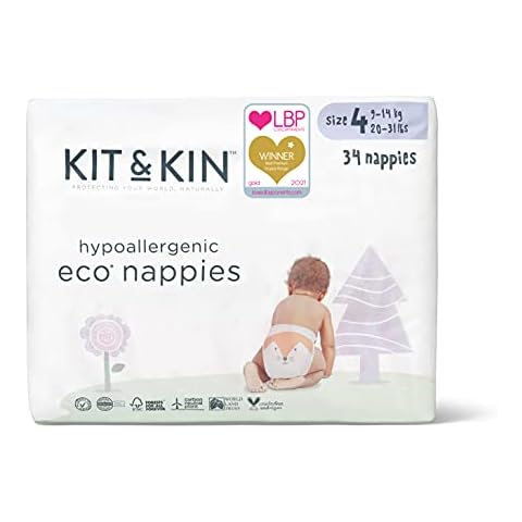 Kit & Kin Eco Nappies Size 4 Hypoallergenic and Sustainable (34 x 4 Packs, 136 Nappies) Cover