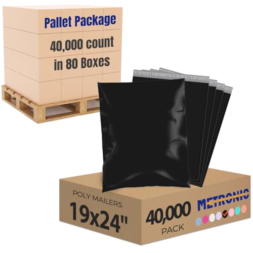 Image of Metronic Poly Mailers 19x24 Inch 40000 Pcs, Large Shipping Bags for Clothing, Small Business, Strong Thick Mailing Bags with Self Adhesive, Waterproof and Tear-Proof Large Shipping Bags Bulk in Black