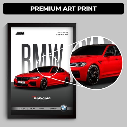 Image of Funk You Store BMW M5 Poster | Framed BMW A4 Sized (31 x 23 cm) | Car Poster for Wall, Gift for Boys, Sportcar Frames | Car Posters for Wall, Bedroom, Hostel, Study Area, Hostel, Dorm (F 020)