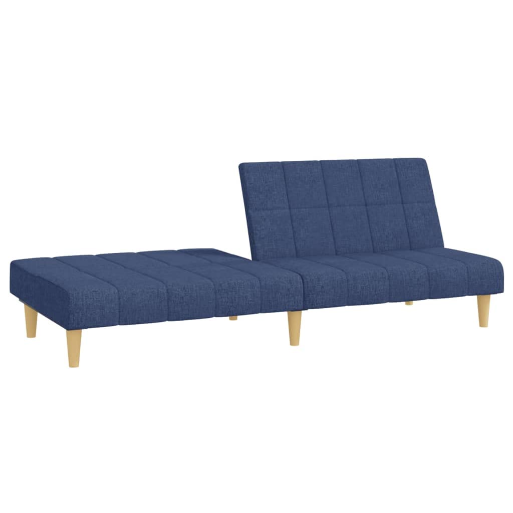 Divano letto a 2 posti in tessuto blu con due schienali separati come divano letto con struttura in legno, ideale per soggiorno e ufficio e per piccoli spazi