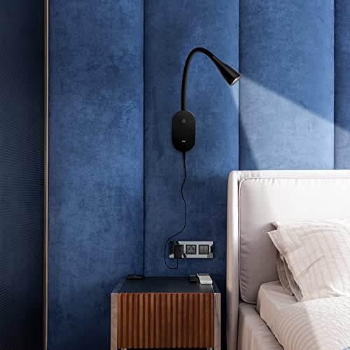 Wall Reading Light, Book Light For Reading In Bed, Touch Control Usb Output Modern Reading Lamp,5 Dimmable Led Flexible Gooseneck 4000K Bed Lights, Easy To Install Black #TOP6