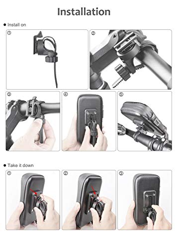 Image of ROTTO Bike Phone Mount Bicycle Cell Phone Holder Handlebar Bag Anti-Shake Waterproof with 360 Rotation Three Sizes (Black-M)