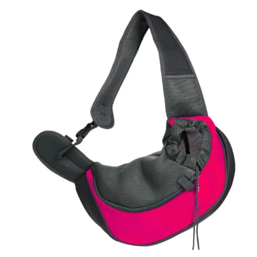 Vlfn ペットスリング キャリーバッグ メッシュ 通気性 犬猫兼用 小型犬 猫用 飛び出し防止 調節可能 軽量 折り畳み ポケット付き お出かけ 旅行 防災対応 スモールサイズ (S,ショルダーバッグ ローズレッド)