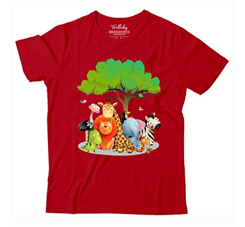 Image of Boys & Girls Cute Jungle Animals Theme 100% Cotton Unisex Kids T-Shirt