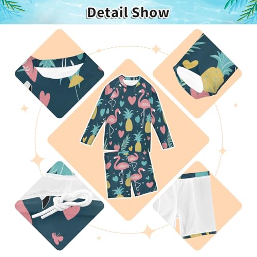 Flamingo Sweet Love Boys Swimsuit Rash Guard Toddler Kids Long Sleeve Swim Shirt and Trunks Swimwear Set 3-10Y3