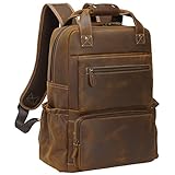 TIDING Men's Leather 17 Inch Laptop Backpack Large Capacity Business Travel Office Daypacks Brown