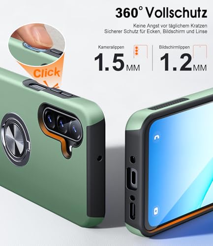 AOUIA für Samsung Galaxy A17 5G Hülle mit 2 Stück Panzerglas, Militärischer Stoßschutz Samsung A17 Hülle, 360° Drehbarer Ring Ständer Handyhülle für Samsung A17, Alpengrün 6