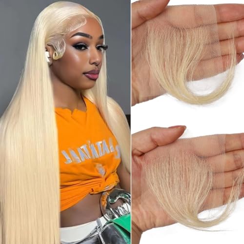 XRDDFL Fake Edges Real Human Hair Pieces HD Lace Front Wig - 613 Blonde, 2 Pcs I, Reusable Invisible Lace Hairline, Baby Hair Stripes