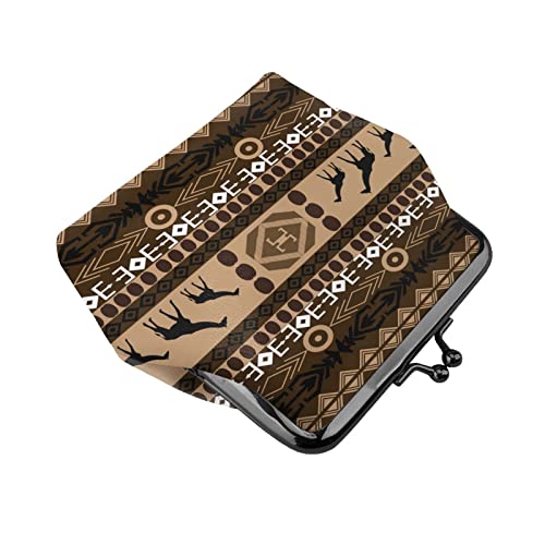 Africa Ethnic Giraffe Geometric Pattern Buckle Leather Coin Purses Vintage Pouch Kiss-Lock Change Purse Mini Wallets For Women Girls #TOP4