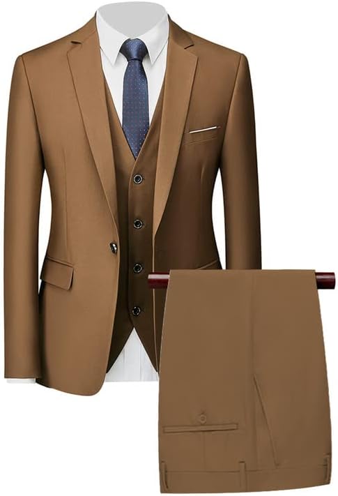 Men's 3 Pieces Suit Solid Business Slim Fit Suits Blazer Wedding Party Prom（Jacket Vest Pants Set）