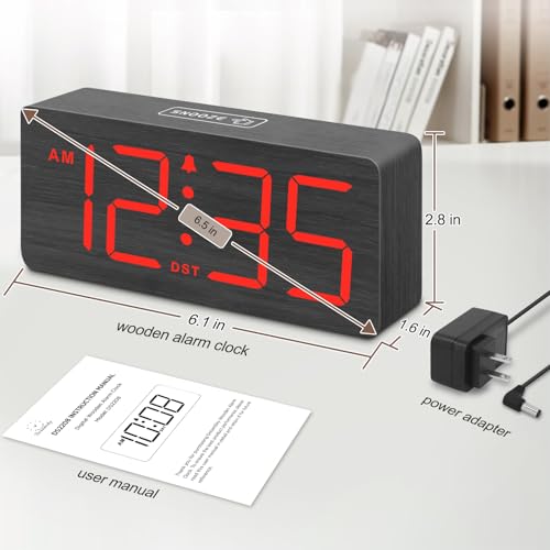 Image of DreamSky Wooden Digital Alarm Clock for Bedroom with Large Numbers | Desk Clocks for Living Room, Loud Alarm for Heavy Sleepers with Volume Control, Dimmer, DST, Office Wood Decor (Plug-in)