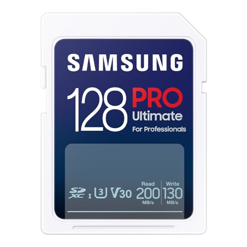 Samsung PRO Ultimate SD-Karte, 128 GB, UHS-I U3, Full HD & 4K UHD, 200 MB/s Lesen, 130 MB/s Schreiben, Speicherkarte für Kamera, PC, Drohne oder Action-Cam, MB-SY128S/WW