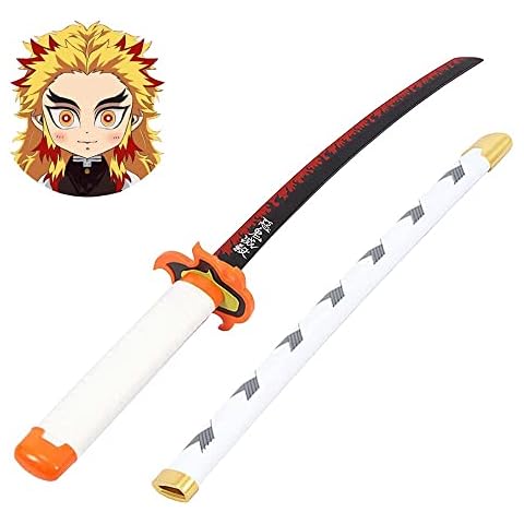 Lnder Japanese Katana, 75cm/100cm Demon Slayer Wood Blade Sword, Rengoku Kyoujurou Katana (Size : Rengoku Kyoujurou-100cm(39in)) Cover