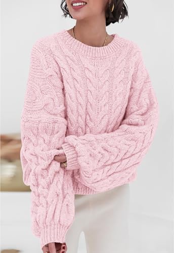 Image of PRETTYGARDEN Womens Sweaters Spring 2026 Cable Knit Long Sleeve Crewneck Oversized Sweater Chunky Pullover Loose Outfits