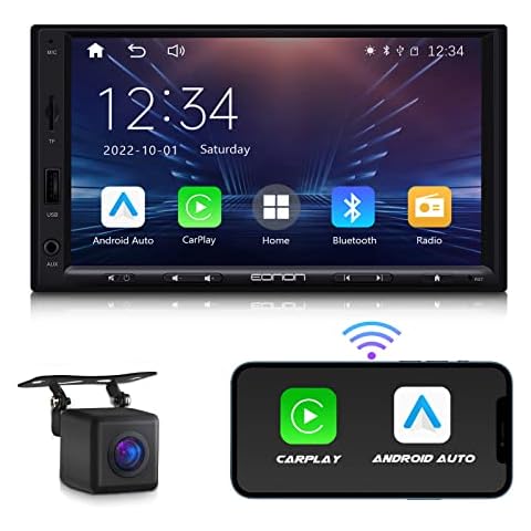 eonon 7 inch Linux Double Din Wireless CarPlay Android Auto Bluetooth DSP Support Quick charge/Screen Mirroring/Audio input/Video Input Output Car Stereo Headunit + AHD Rear View Camera (X20) Cover