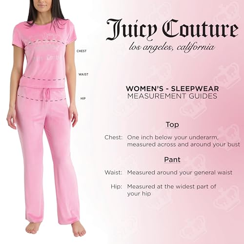 Image of Juicy Couture Women's 2 Piece Velvet Fleece Short Sleeve Shirt and Pants Lounge Sleepwear Set