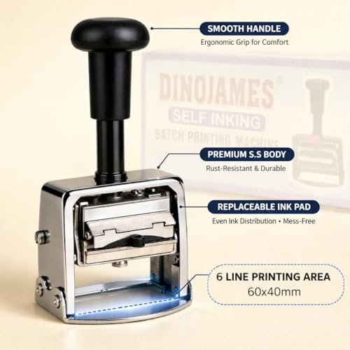 Image of Dinojames Mini Batch Coding Machine /Printer - 3mm Small Grooved Letters, 6 Lines, 60x40mm Printing Area - Compact & Heavy-Duty Use