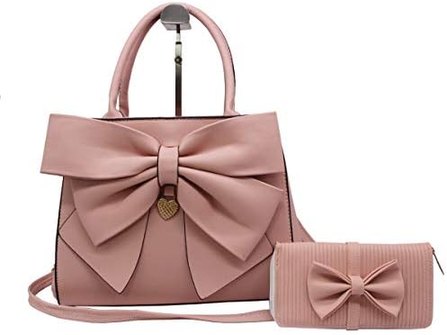Women Handbag 2 Pcs Set Big Bow-Knot PU Leather Top Handle Bag De...