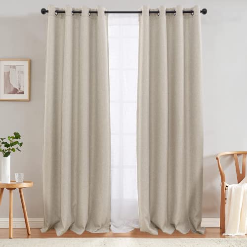 JINCHAN Linen Texture Curtains for Living Room Farmhouse Light Reducing Thermal Insulated Windowe Treatment Panels for Bedroom Grommet Beige W132xL213CM 2 Panels