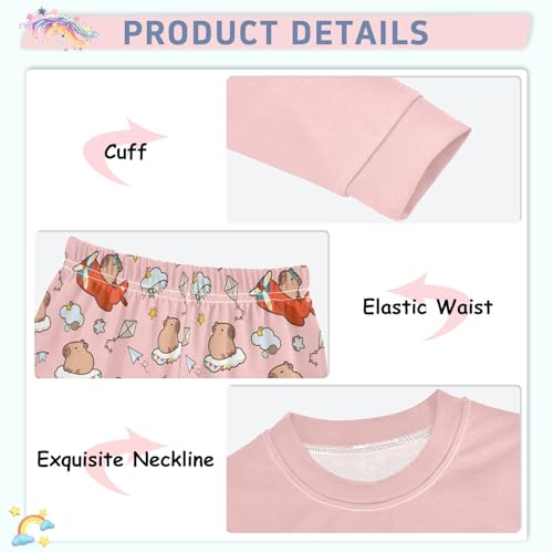Cute Capybara Pilot Pink Cute Pajama Sets Long Sleeve Top and Pants, Snug Fit Sleepwear for Night Wears4