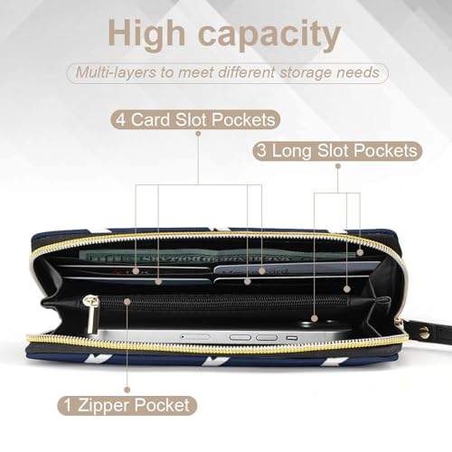 Long PU Zipper Wallet With Rope, Travel Purse Fashion Design, Huge Storage Capacity Wallet, Cute Decor Purse For Men And Women Nautical Anchor Navy4