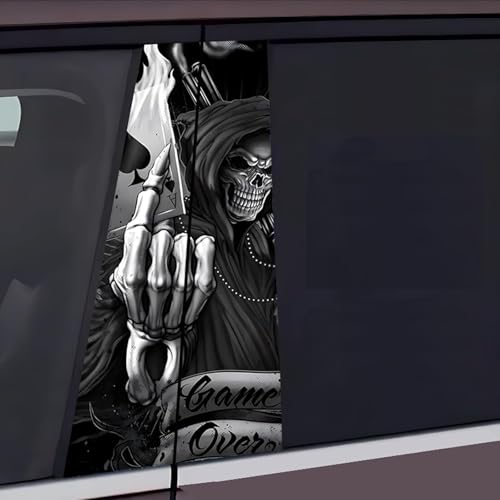 Image of Blueshyhall 2PCS Car B-Pillar Vinyl Decals, Horror Skull Skeleton Personalized Vehicle Door Pillar Sticker, Waterproof Sun Protection Scratch Cover