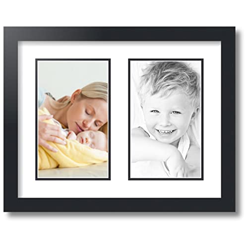 ArtToFrames Collage Photo Frame Double Mat with 2-6x10 inch Openings with Black Frame and Crisp Top Mat