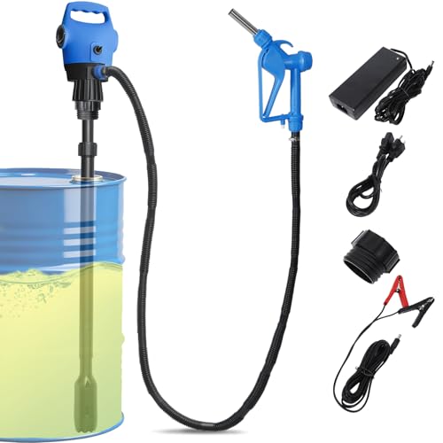 Electric Drum Pump with120V AC/12V DC Power 55 Gallon Drum Pump Electric Built-in 2-Inch Bung Adapter 5 GPM Flow Rate Telescoping Suction Tube 34 to 49 Suitable for Diesel DEF Water Antifreeze