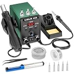ILIBILIB 700W, Soldering Station 2 in 1 SMD Hot Air Rework Station Adjustable Temperature Digital Display 100°C-500°C Soldering Iron Kit with 5 Interchangeable Soldering Tips, Hot Air Nozzle