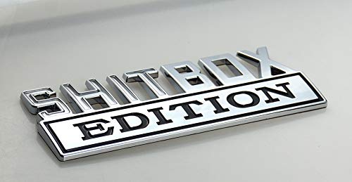 Image of EmbRoom 1Pc Big Size SHITBOX Edition Emblem 3D Badge Nameplate Decal Stickers Replacement for GMC Chevy Silverado 150 250 350 Car Truck (Chrome Black)