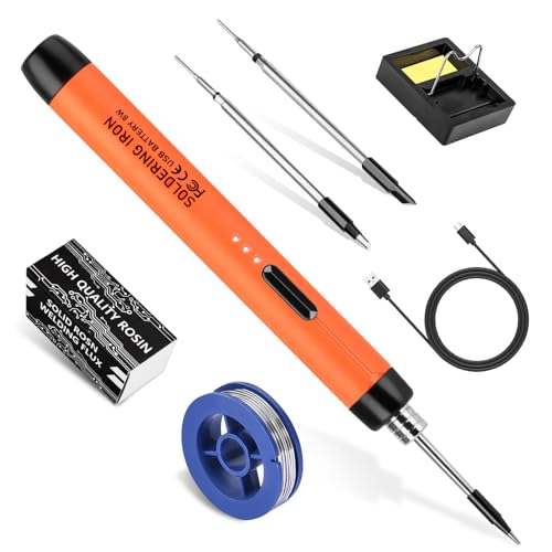Juego de hierro soldado inalámbrico – USB Cordless Soldering Iron Kit, Daakro Rechargeable Portable Soldering Iron Iron Iron Tool Kit for Welding Repair (Orange)