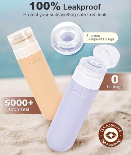 Image of Quatish Travel Bottles for Toiletries, Original Patented Leak Proof Travel Size Containers, 3 oz Tsa Approved Silicone Shampoo and Conditioner Bottles, 4 Pack, Red Rock,Butter Cream