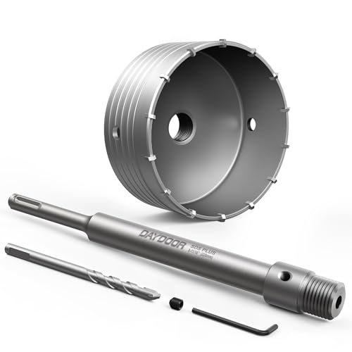 DAYDOOR 4-1/2″ (115mm) Concrete Hole Saw with SDS Plus Shank Adapter, Tungsten Carbide Tipped Masonry Hole Saw, Heavy Duty Concrete Core Drill Bit for Brick, Cement Wall, and Stone