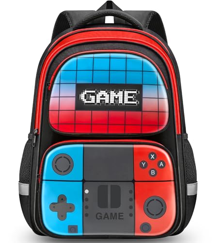 Image of Boys Backpack for School, Gaming Backpack for Boys 6-14, Large Capacity Kids School Backpack with Laptop Compartment, Lightweight Gamer Bookbag for Elementary Middle School Teen Boys