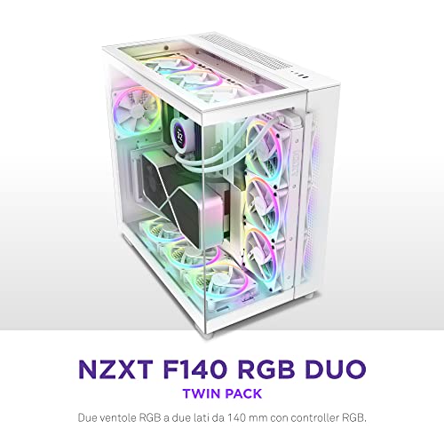 F140 RGB Duo Twin Pack - RF-D14DF-W1-2 ventole rgb a due lati da 140 mm con controller RGB – 20 LED indirizzabili individualmente – Flusso d'aria e pressione statica bilanciati – Bianco - Sistema di raffreddamento - Immagine 1