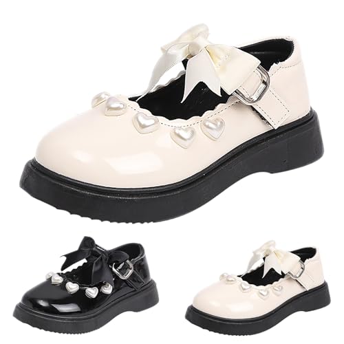 Girls Mary Jane Shoes Pearl Elegant Cute Sole Rubber Sneakers School Uniform Wedding Shoes Kids Non Slip Lightweight