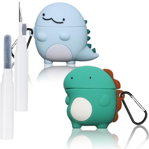 Cute Dino for AirPods 2 Case - Cartoon 3D Cover Silicone Protective Accessories Set Kit for AirPods 1st/ 2nd Generation Case - Green Dinosau Funny Cover Skin for AirPods 2 Case Cleaning Pen (Dino)