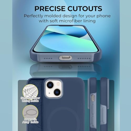 Image of iPhone 13 Silicone Magsafe Case | Shock Proof Design & Camera Protection | Premium Rubberised Apple iPhone 13 Cover (Microfiber Lining) | Ultra Smooth Silicone - Navy Blue