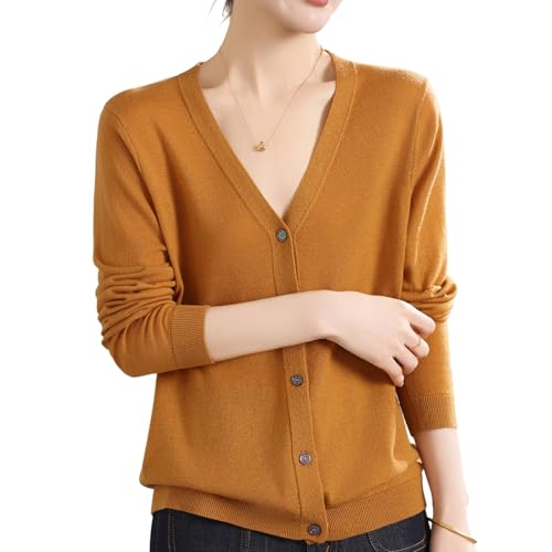 Image of Women's 100% Merino Wool Lightweight V-Neck Cardigan Sweater Button Down Long Sleeve Knitwear Outwear Tops