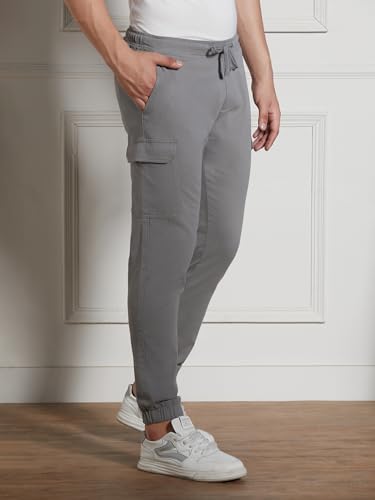Image of Dennis Lingo Mens Cotton Lycra Solid Mid Rise Regular Fit Stretchable Cargo Joggers