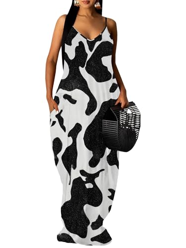 Image of Women's Summer Maxi Dress Spaghetti Strap Floral Boho Beach Long Sundress with Pockets