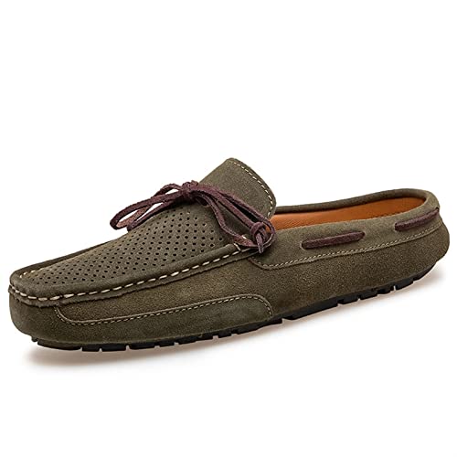 Men's Mens Loafers Shoe Genuine Leather Stitching Details Perforated Breathable Mule Loafer Deck Shoes Anti-Slip Flat Heel Comfortable Flexible