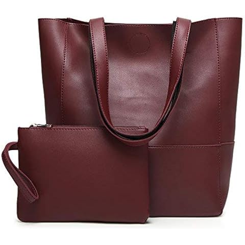 DCCN Women's PU Leather Tote Bag with a Zipper Pouch Cover