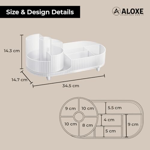 Image of ALOXE Makeup Organisers | 360 Rotating Brush Holder & Elegant Organizer Storage Box for Dressing Table, Skincare, Cosmetics & Accessories (Transparent)