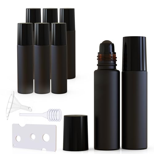 8 Pack, 10ml Essential Oil Roller Bottles, Black Glass Roller Balls for Essential Oils, Empty Rollerball Bottle for Travel Refillable Roll on Perfume with Caps