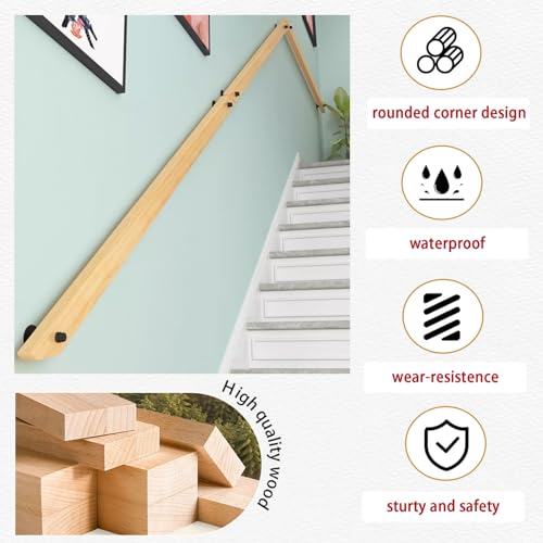 Rambarde d'escalier en bois 15 pi avec support robuste de garde-corps architectural