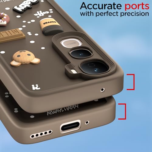 Image of Pikkme Back Cover for Vivo Y400 Pro 5G | 3D Bear Silicone Cute & Fun Coffee Cartoon | Full Body Protection Bumper Case (Brown)